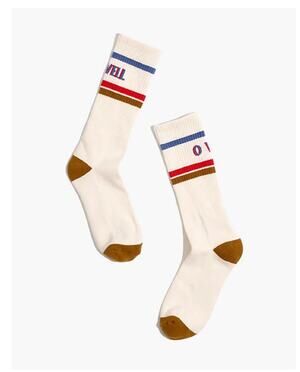 NWT Madewell X Kule "Well O Well" Crew Socks Cream Striped Graphic OS